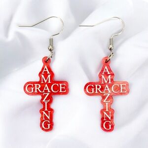 Amazing Grace Coral Cross Earring